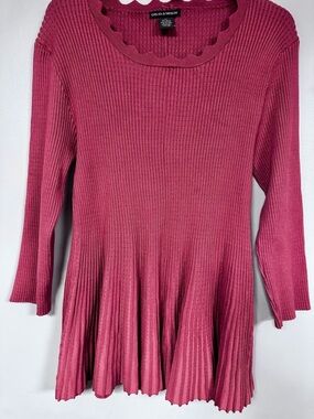 Chelsea & Theodore Dusty Rose Long Flared Scalloped Sweater / Mini Dress XL EUC
